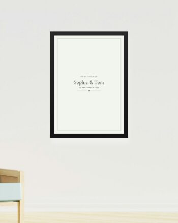 Personalised baby shower memory print print, classic design, in a black frame by FONDLORE