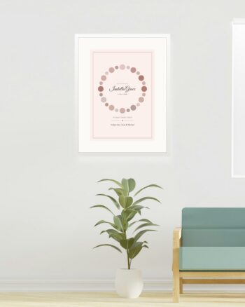 Personalised christening keepsake print, wreath design, in a white frame with a mount by FONDLORE