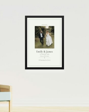 Personalised engagement keepsake print, classic design, in a black frame by FONDLORE