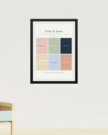 Personalised wedding card collage print, classic grid design, in a black frame by FONDLORE