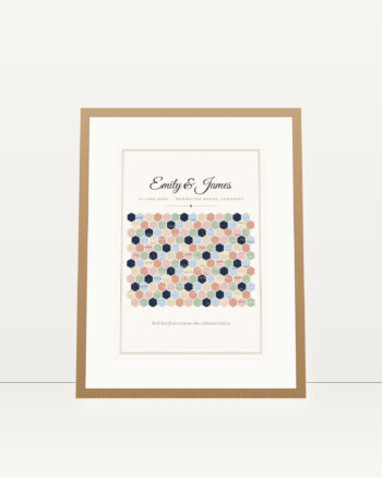 Personalised wedding card collage print, honeycomb design, in an oak frame with a white mount by FONDLORE